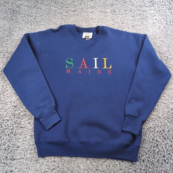 Vintage Maine Sweatshirt Adult Medium Blue Embroidered Destination Crew Neck - Picture 1 of 7